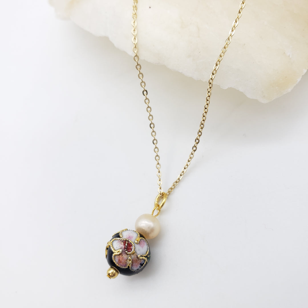 Asian Flower Pendant with Pearl