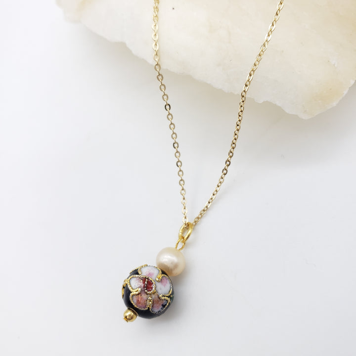Asian Flower Pendant with Pearl