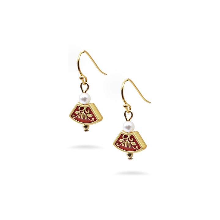 Asian Golden Lotus Earring with Pearl