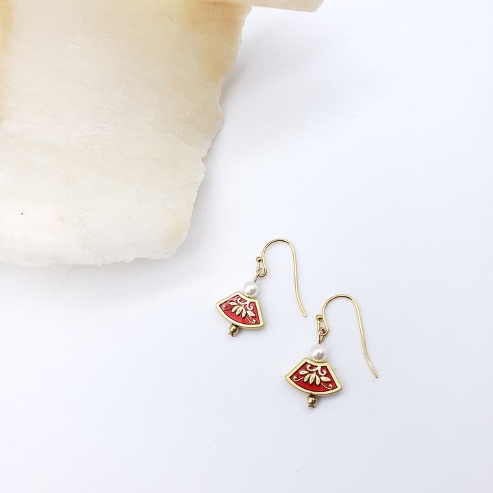 Asian Golden Lotus Earring with Pearl