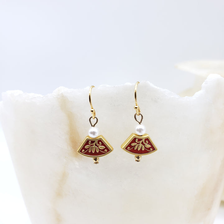Asian Golden Lotus Earring with Pearl