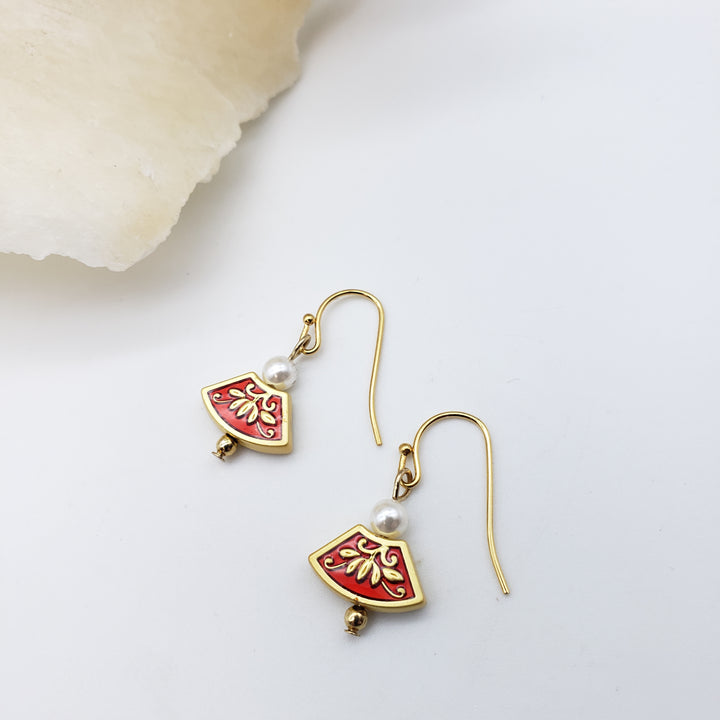 Asian Golden Lotus Earring with Pearl