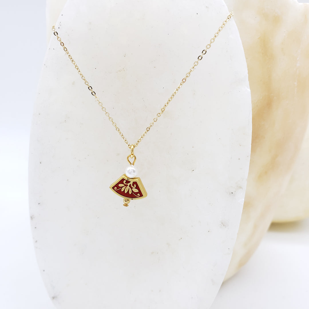 Asian Golden Lotus Pendant with Pearl