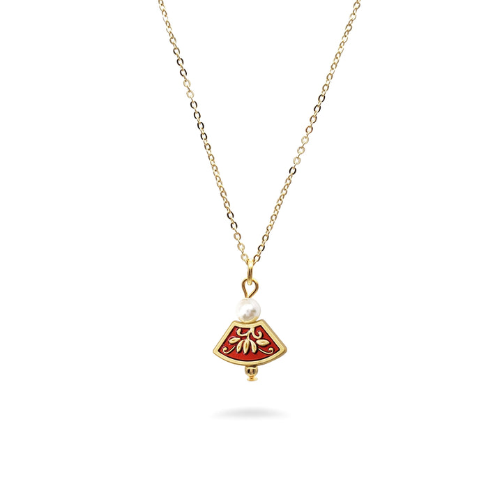 Asian Golden Lotus Pendant with Pearl