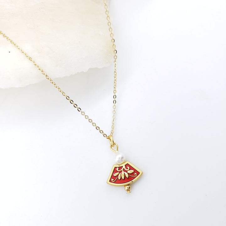 Asian Golden Lotus Pendant with Pearl