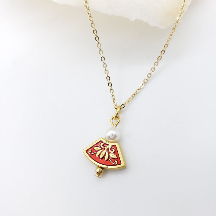 Asian Golden Lotus Pendant with Pearl