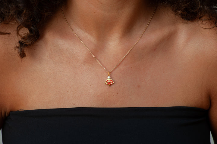 Asian Golden Lotus Pendant with Pearl