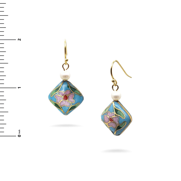 Asian Flower Earring with Pearl - Soft Blue