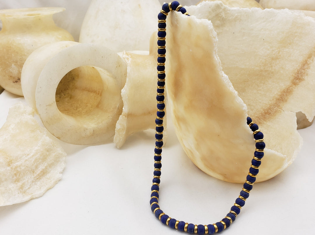 Sumerian Necklace - Lapis Lazuli Beaded Choker Necklace