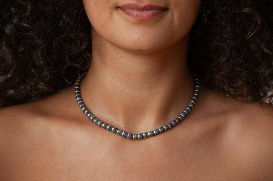 Sumerian Necklace - Lapis Lazuli Beaded Choker Necklace