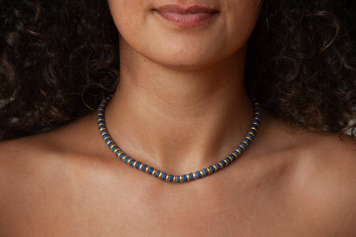 Sumerian Necklace - Lapis Lazuli Beaded Choker Necklace