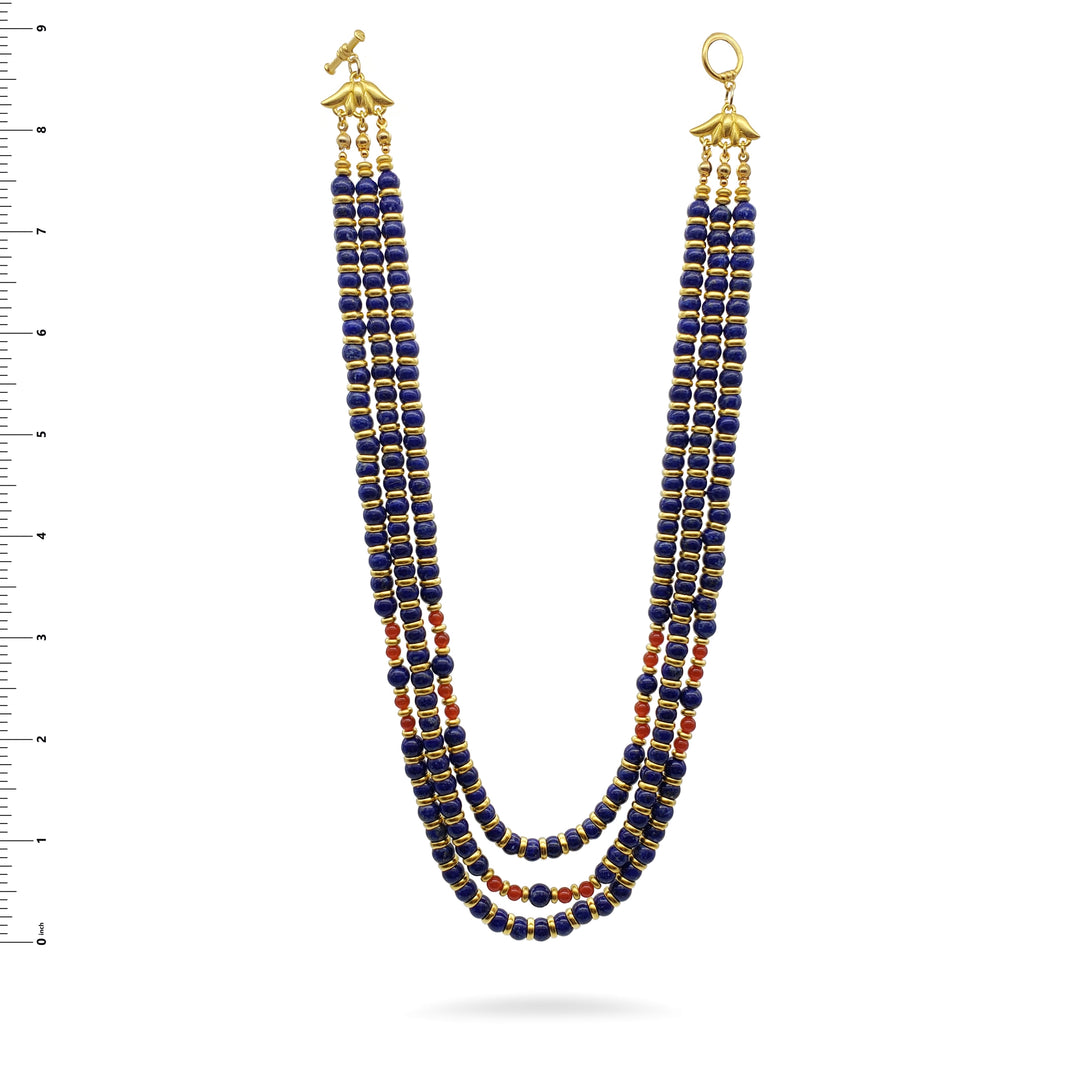 Nefertari Triple Strand Necklace - Egyptian Lapis Lazuli and Carnelian