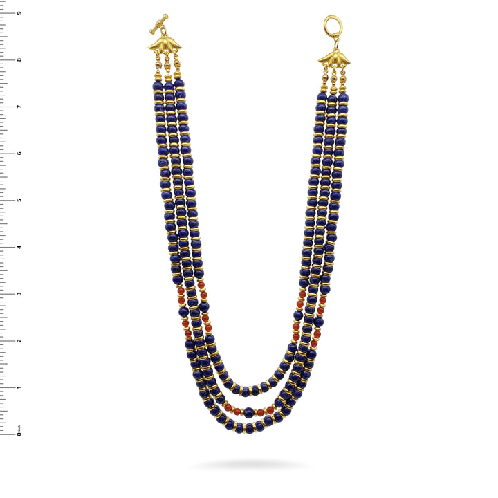 Nefertari Triple Strand Necklace - Egyptian Lapis Lazuli and Carnelian