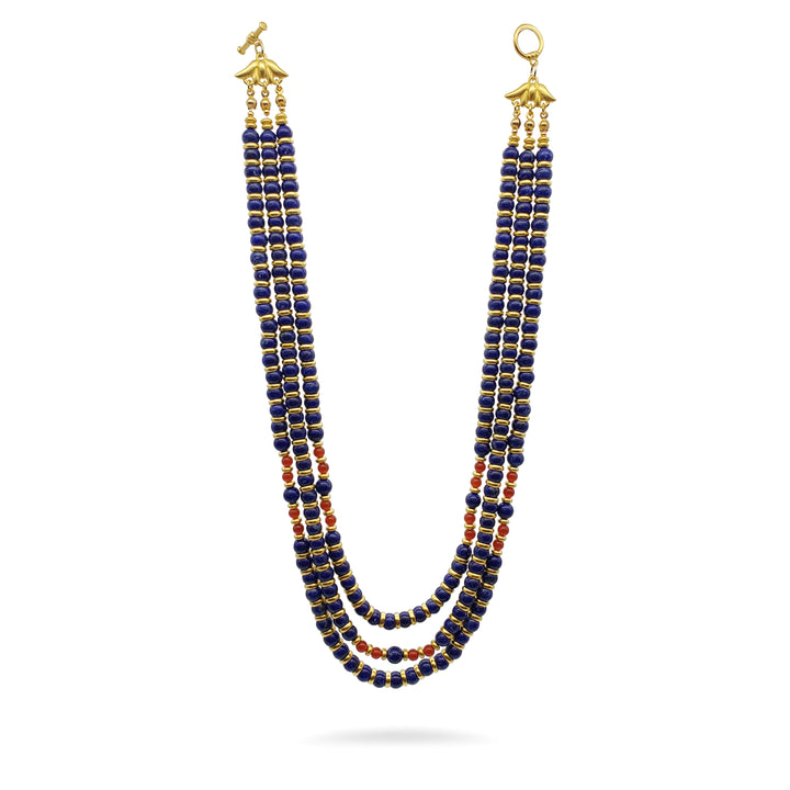 Nefertari Triple Strand Necklace - Egyptian Lapis Lazuli and Carnelian