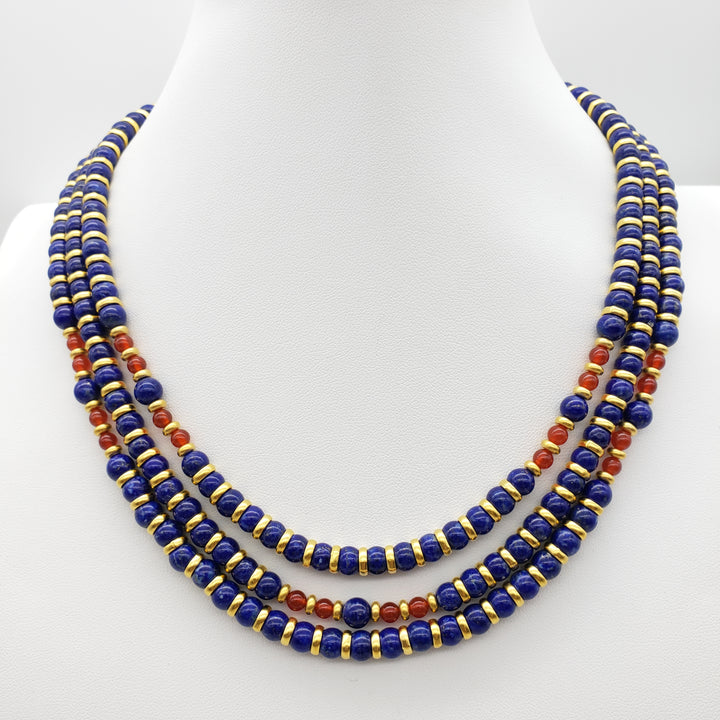 Nefertari Triple Strand Necklace - Egyptian Lapis Lazuli and Carnelian