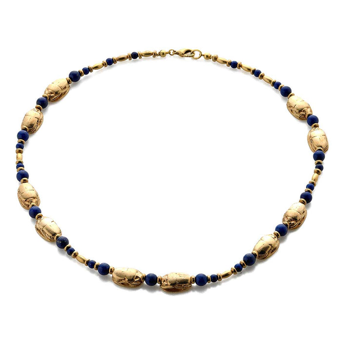 Egyptian Scarab and Lapis Beaded Necklace