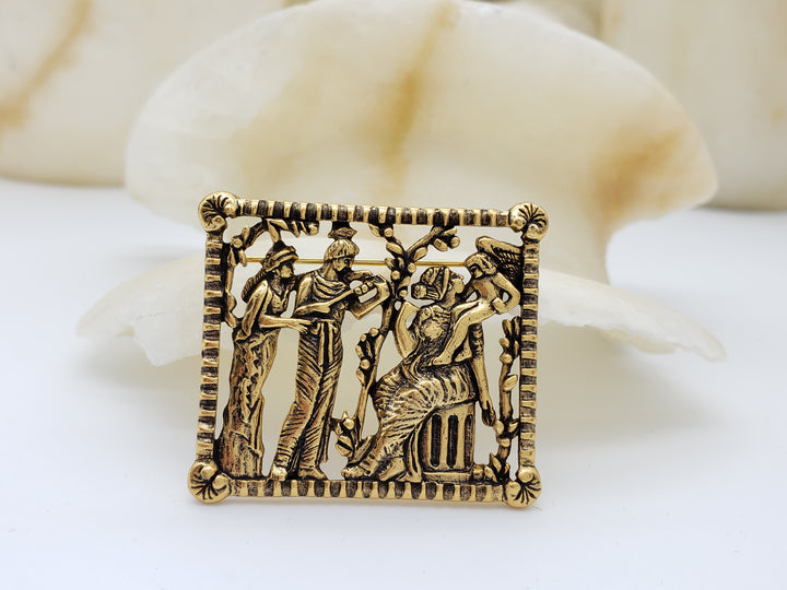 Gold Aphrodite and Eros Scene Brooch