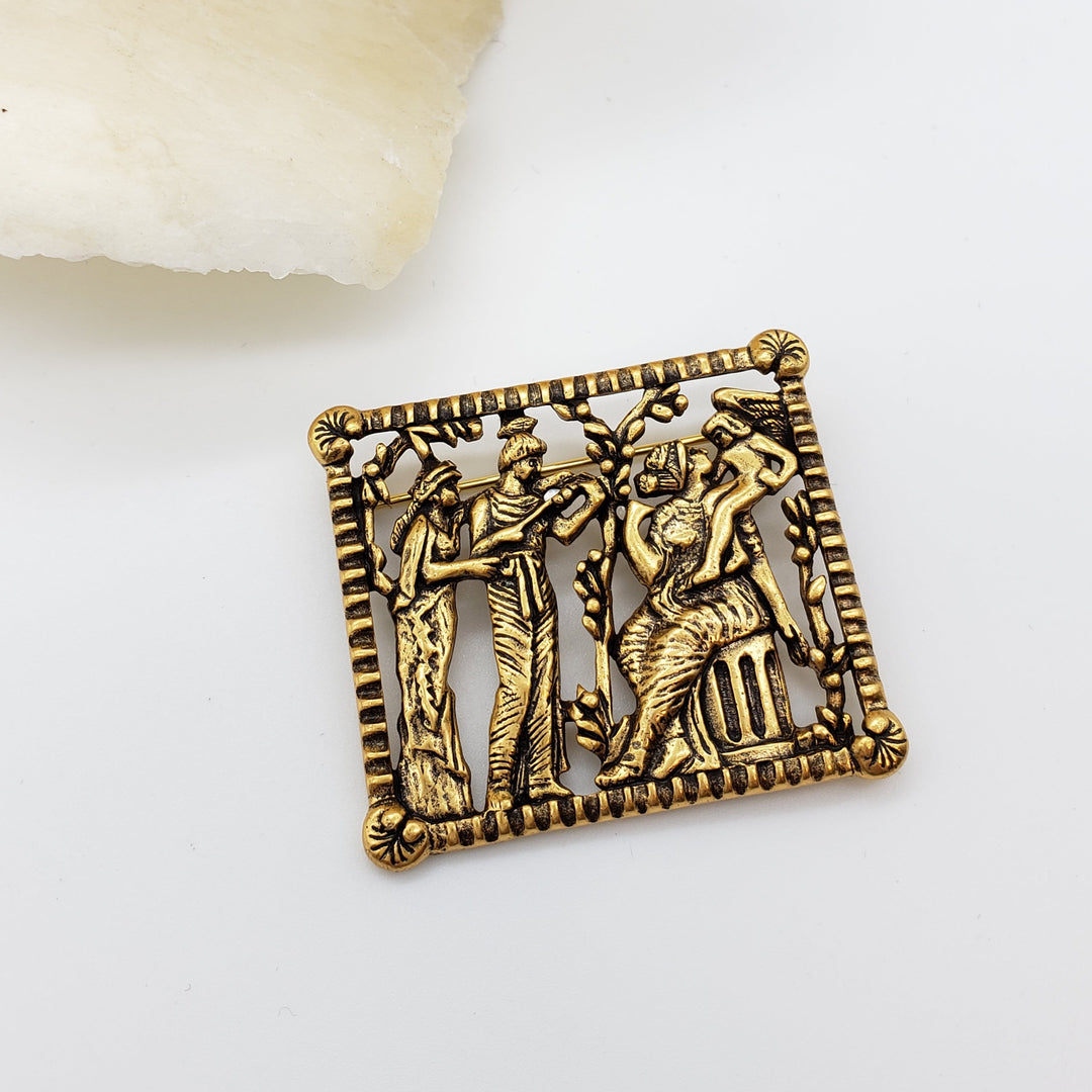 Gold Aphrodite and Eros Scene Brooch