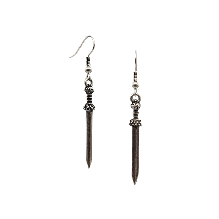 Roman Sword Earrings - Antiqued Silver
