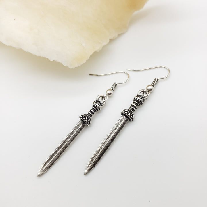 Roman Sword Earrings - Antiqued Silver