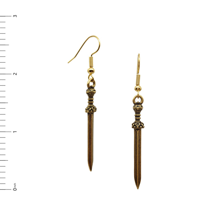 Roman Sword Earrings - Antiqued Gold