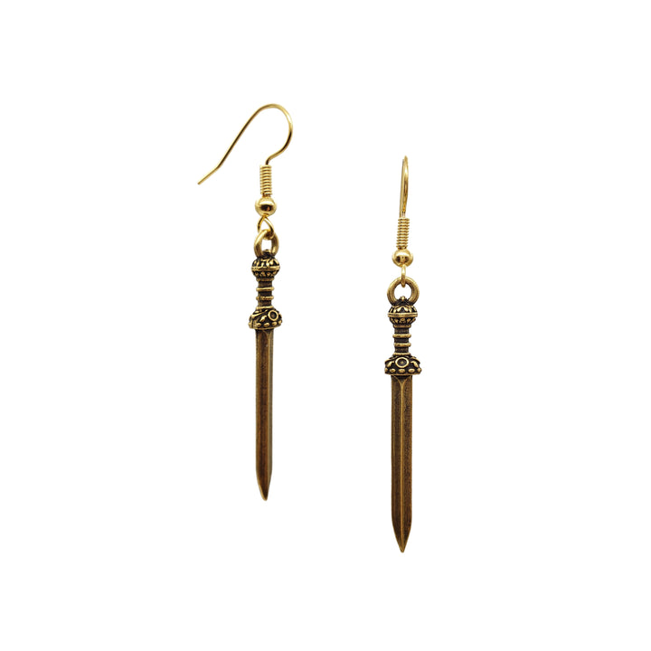 Roman Sword Earrings - Antiqued Gold