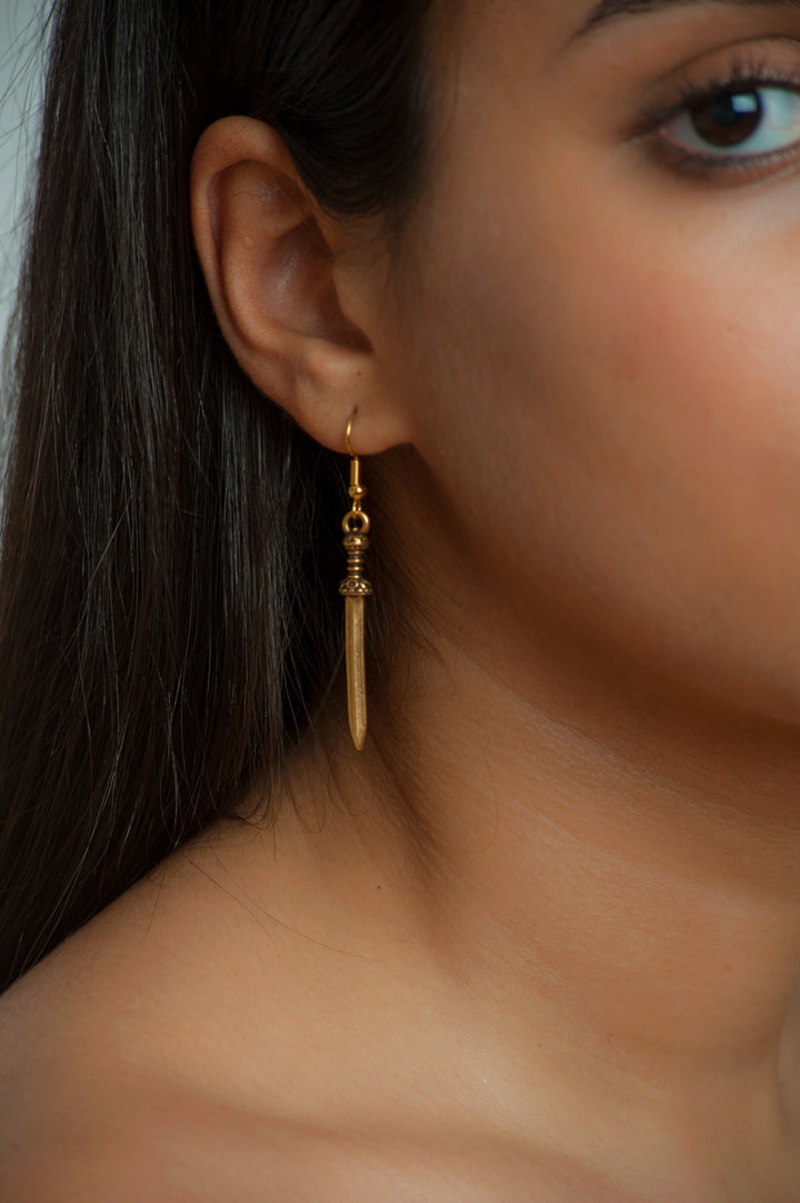 Roman Sword Earrings - Antiqued Gold