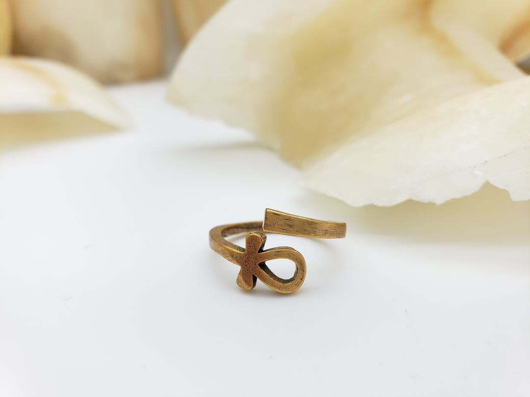 Ankh Ring - Antique Gold Finish, Adjustable