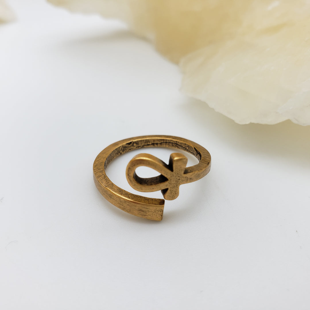 Ankh Ring - Antique Gold Finish, Adjustable