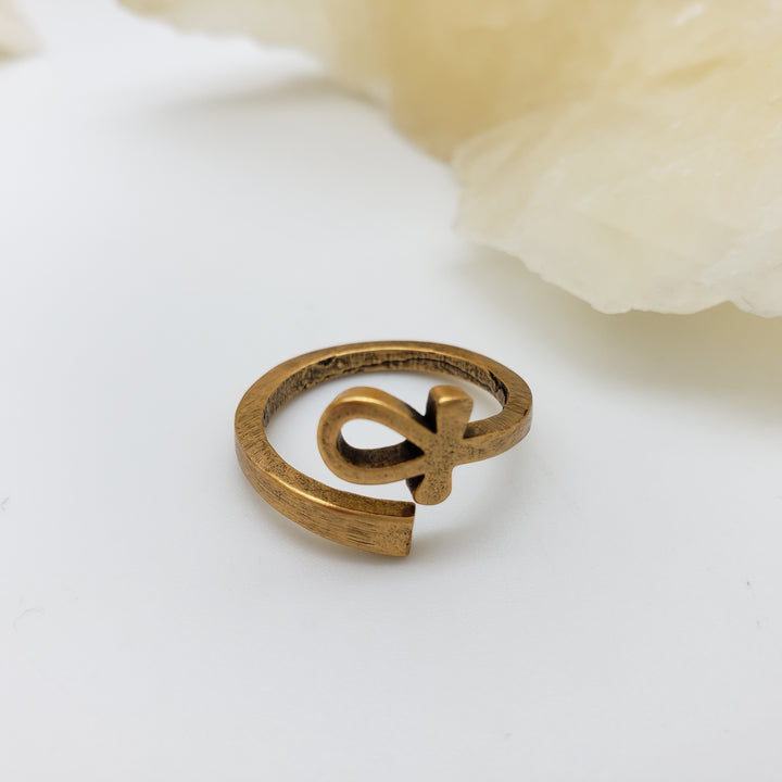 Ankh Ring - Antique Gold Finish, Adjustable