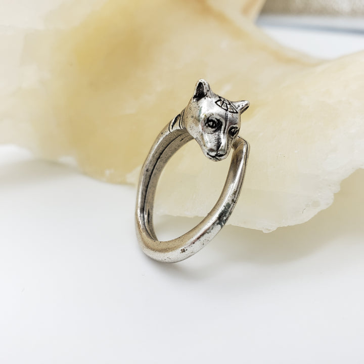 Egyptian Cat Ring - Antique Silver Finish