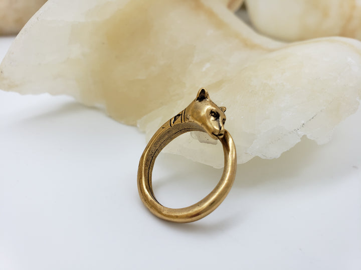 Egyptian Cat Ring - Antique Gold Finish