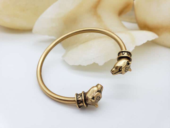 Egyptian Cat Cuff - Antique Gold Finish