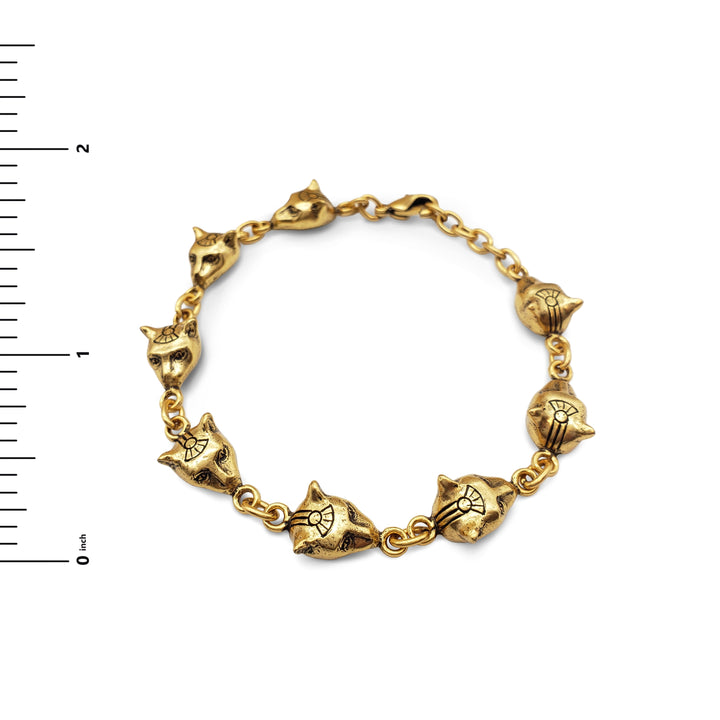 Egyptian Bastet Cat Bracelet - Antique Gold Finish 