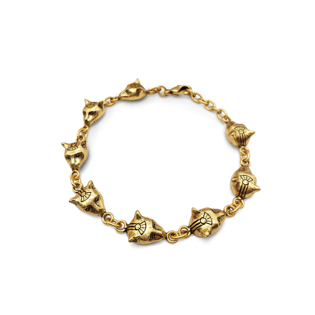 Egyptian Bastet Cat Bracelet - Antique Gold Finish 