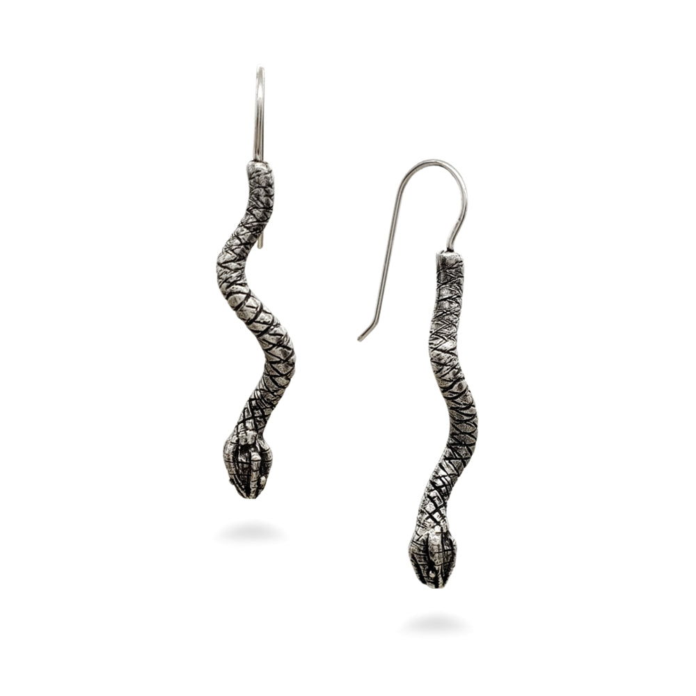 Egyptian Snake Earrings - Antique Silver Finish