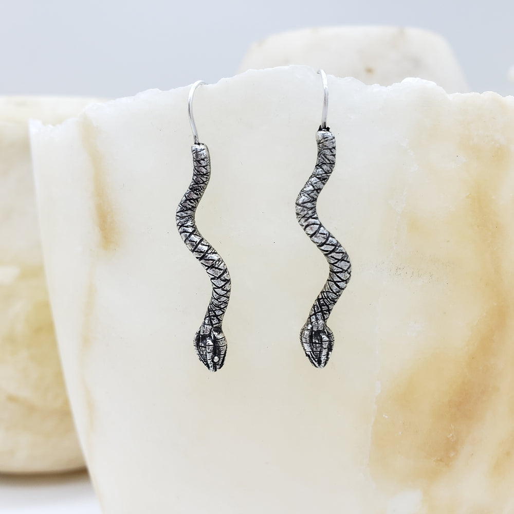Egyptian Snake Earrings - Antique Silver Finish
