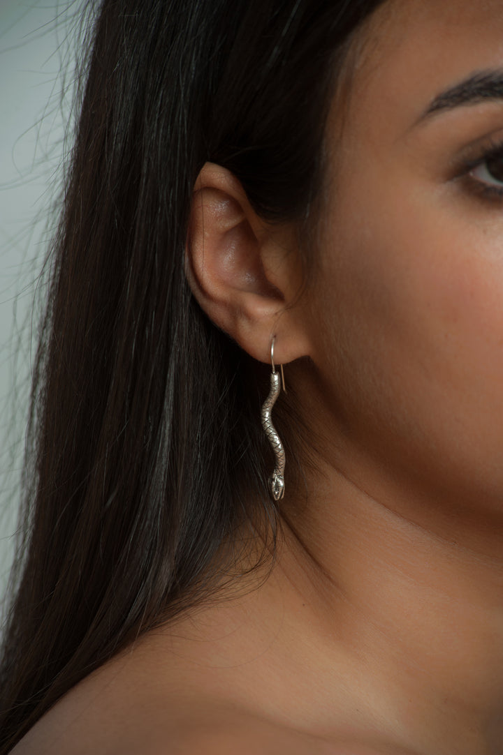 Egyptian Snake Earrings - Antique Silver Finish
