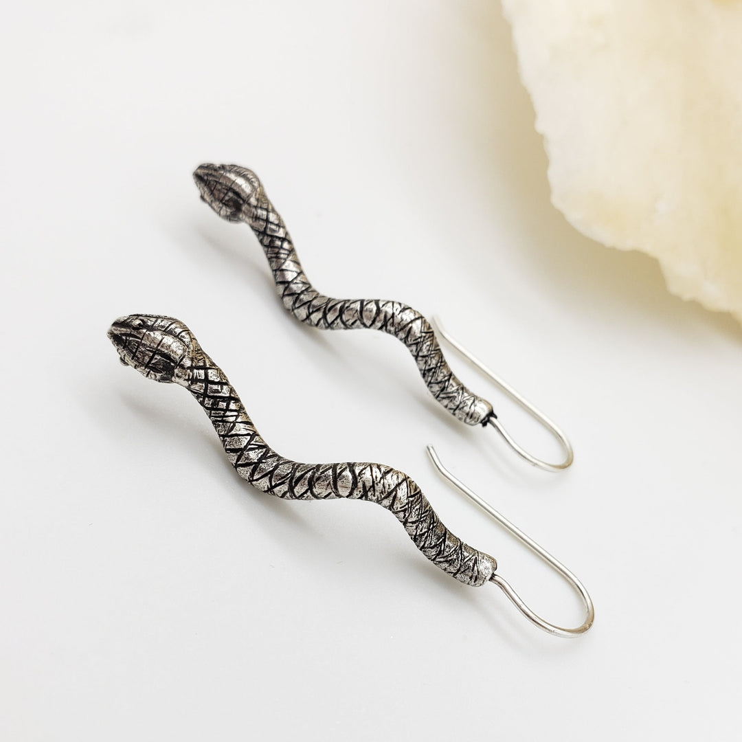 Egyptian Snake Earrings - Antique Silver Finish
