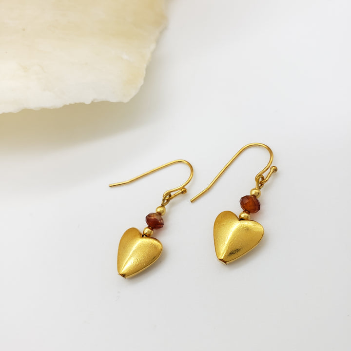 Bactrian Heart Earrings with Carnelian