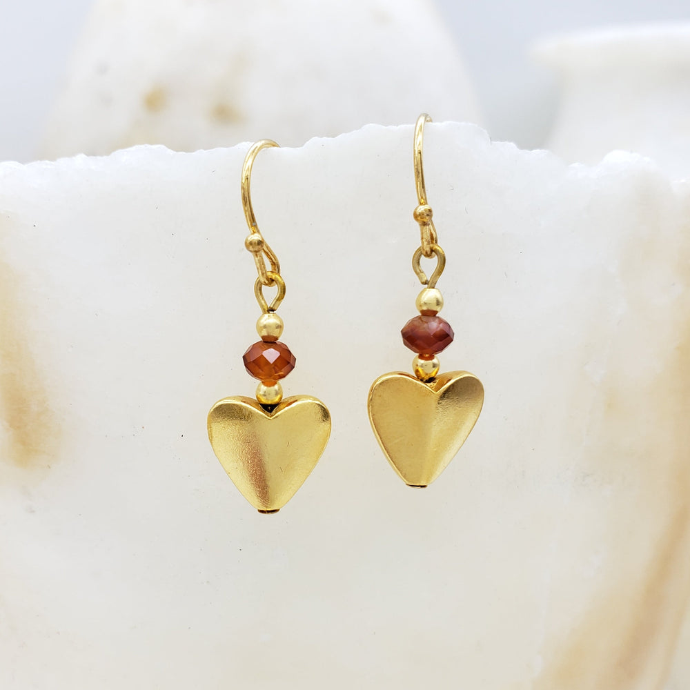 Bactrian Heart Earrings with Carnelian