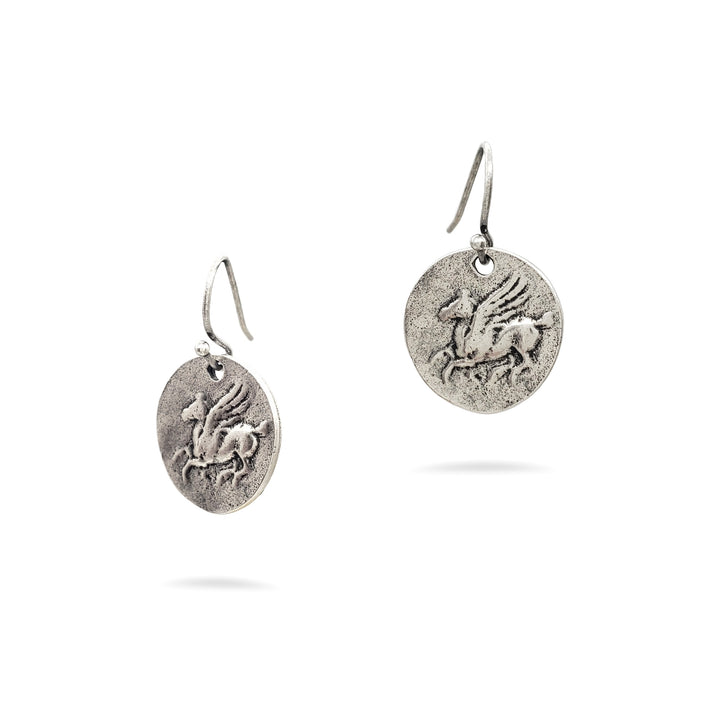 Pegasus Coin Earrings - Silver Finish