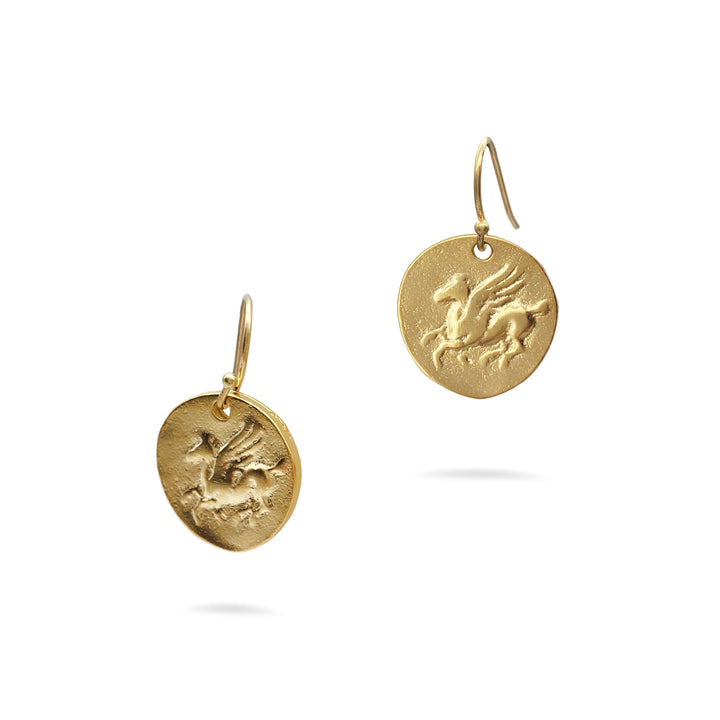 Pegasus Coin Earrings - Gold Finish