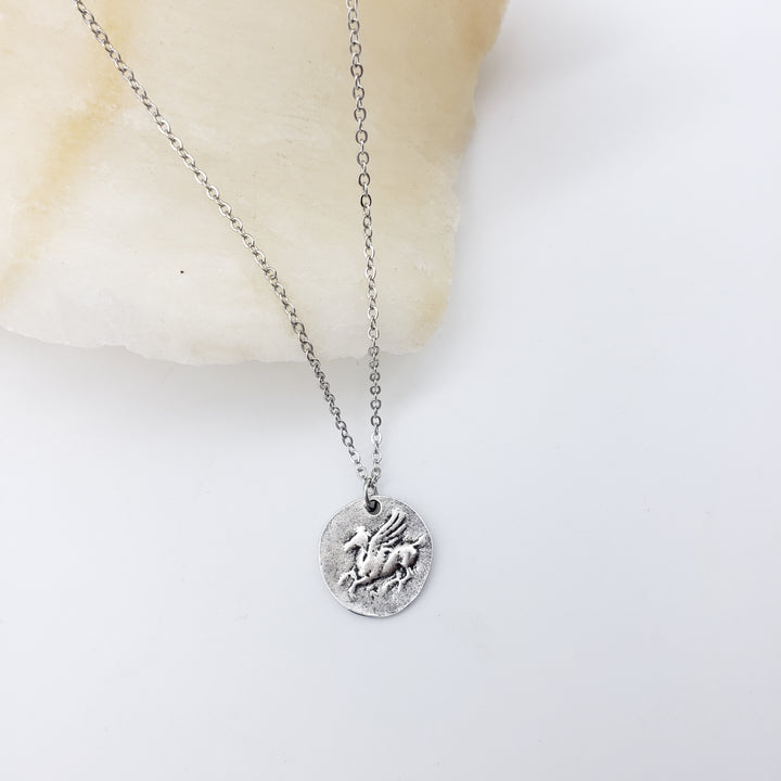 Pegasus Coin Pendant - Silver Finish