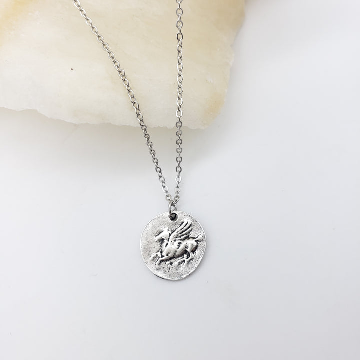 Pegasus Coin Pendant - Silver Finish