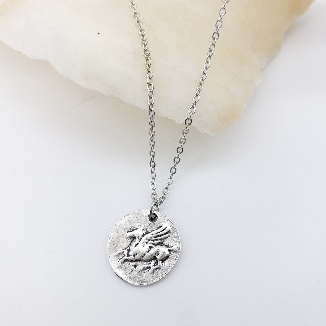 Pegasus Coin Pendant - Silver Finish