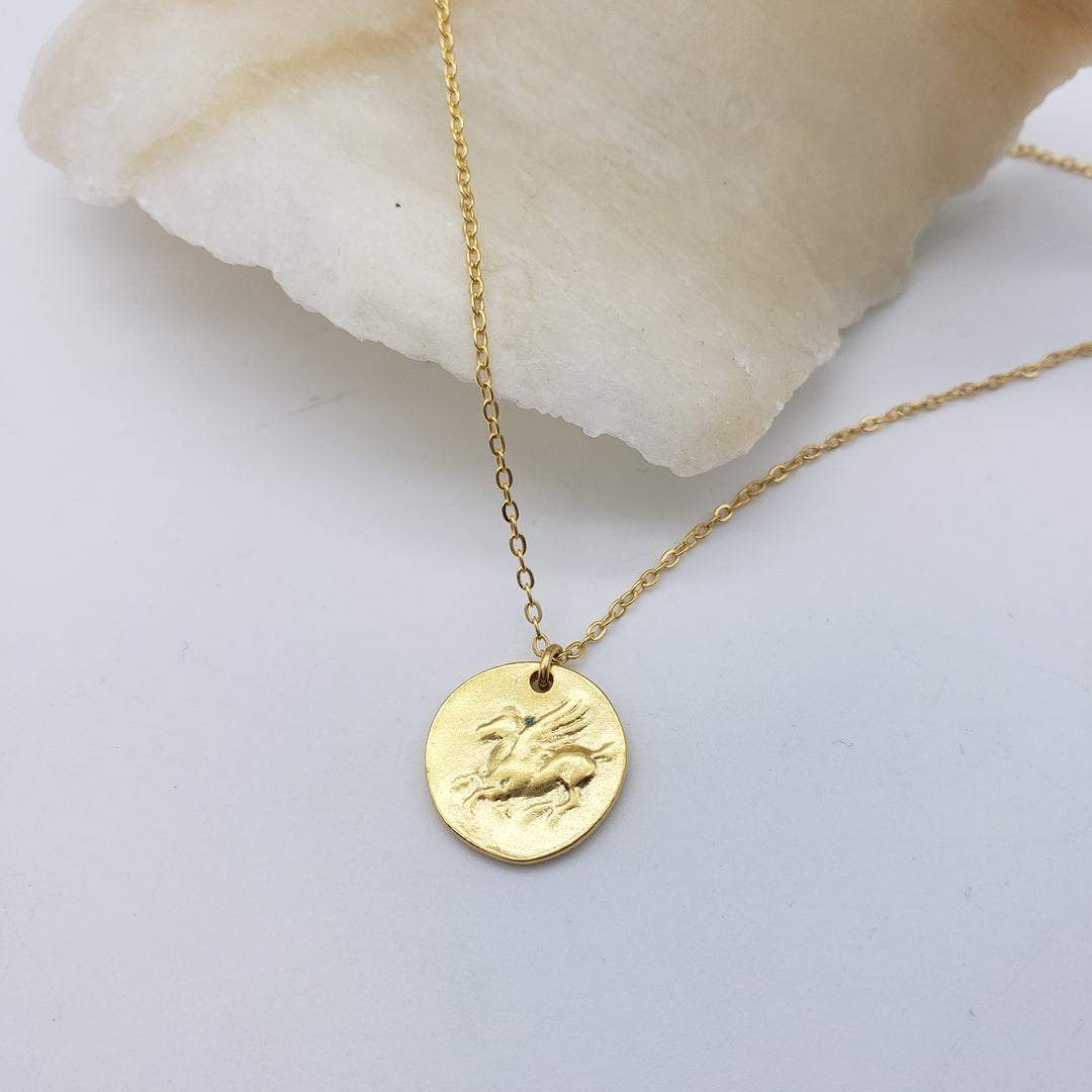 Pegasus Coin Pendant - Gold Finish