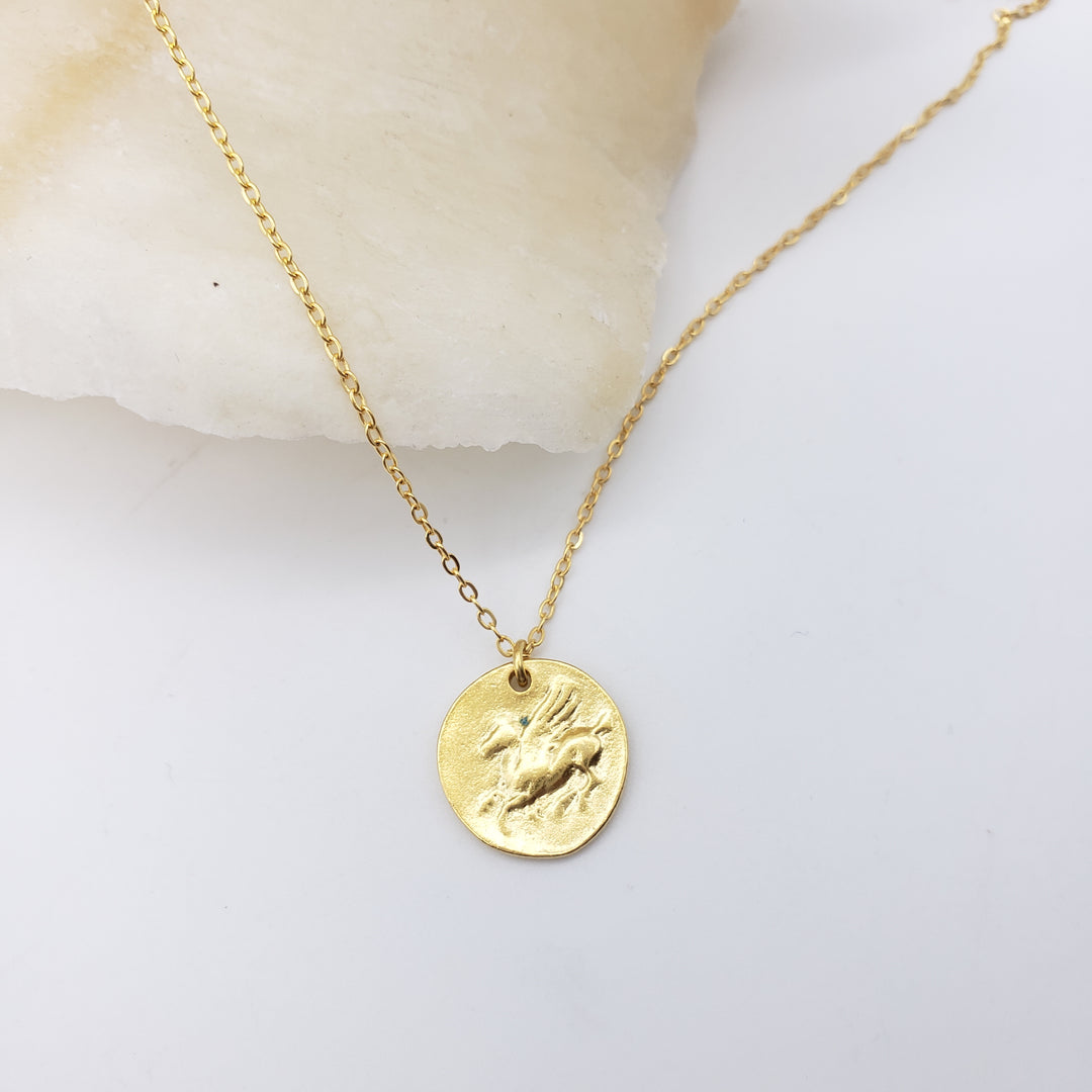 Pegasus Coin Pendant - Gold Finish