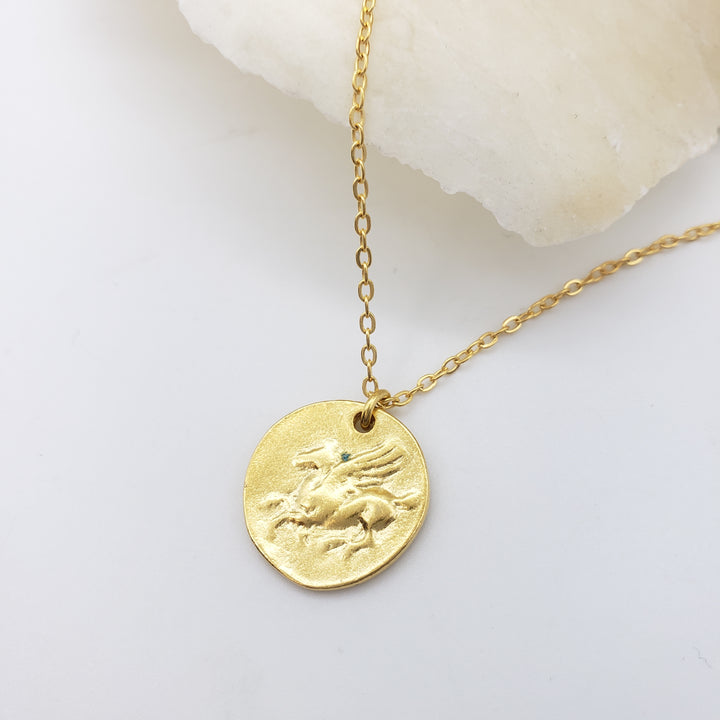 Pegasus Coin Pendant - Gold Finish