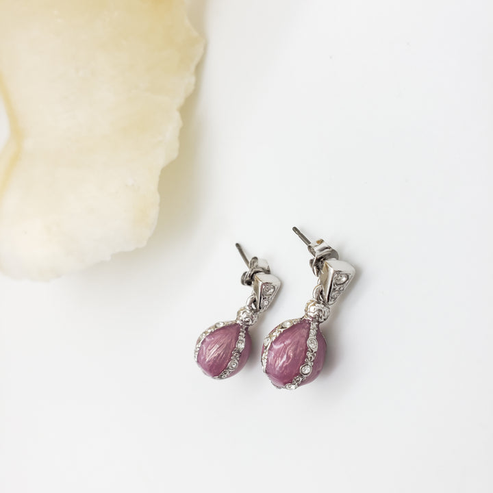 Jeweled Pink Faberge Egg Earrings